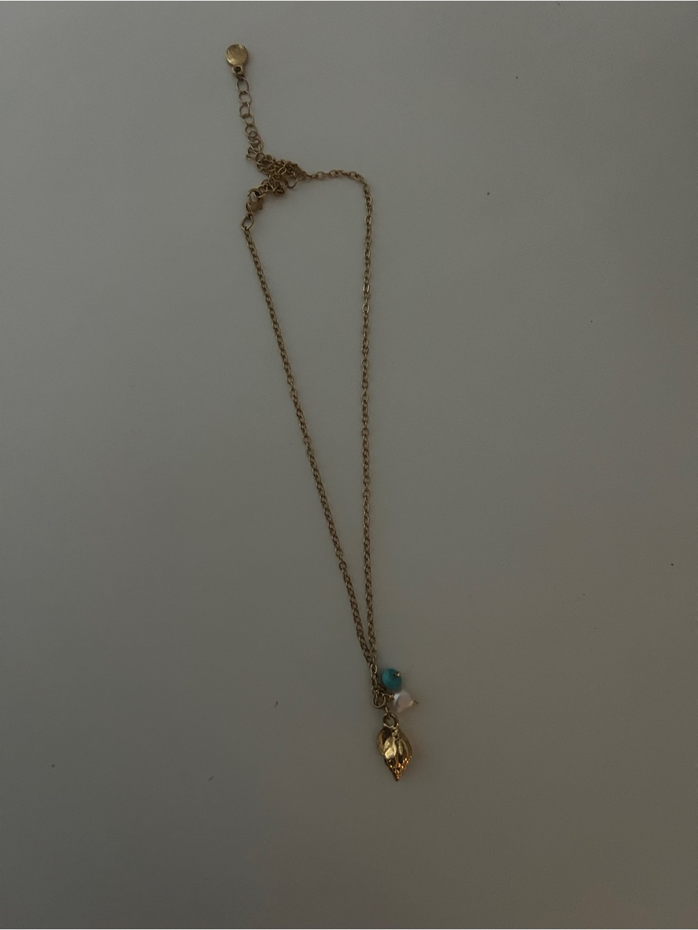 New Gold Pendant Necklace with Blue and White Beads - Women Jewelry